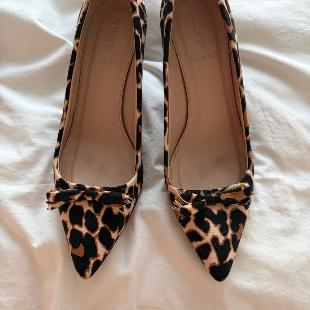 J. Crew Leopard Print Heels with Bow Accent